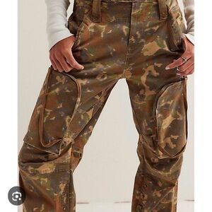 Free People Can't Compare Camo Slouch Pants - Olive/Brown